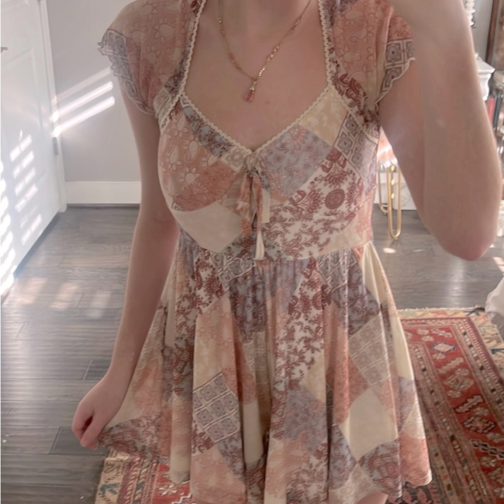 Boho Pink Paisley Patchwork Mini Dress Urban Outfitters